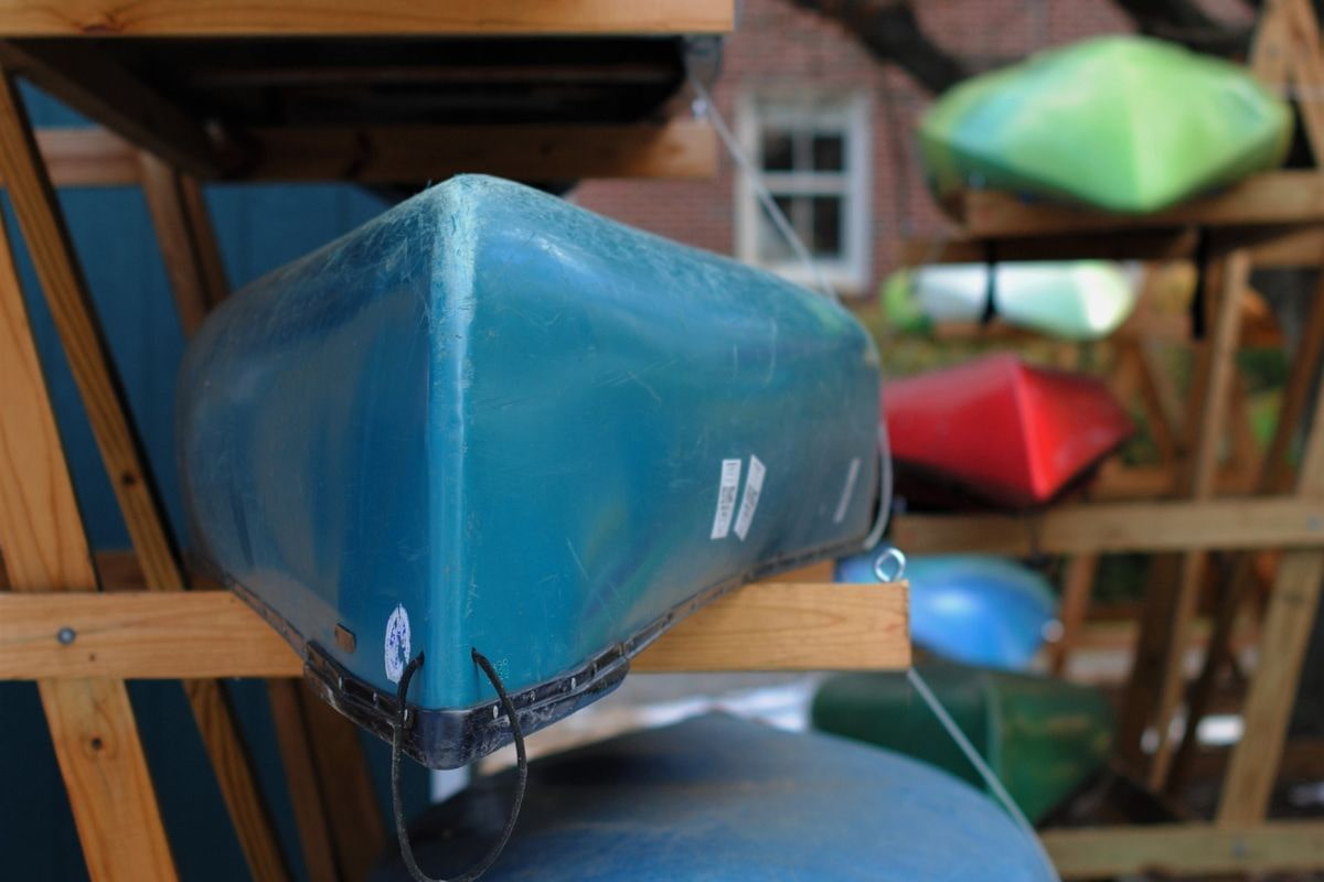 Close up photo of a kayak showing the hull