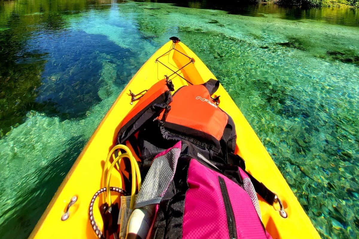 Kayak on the water with supplies on board