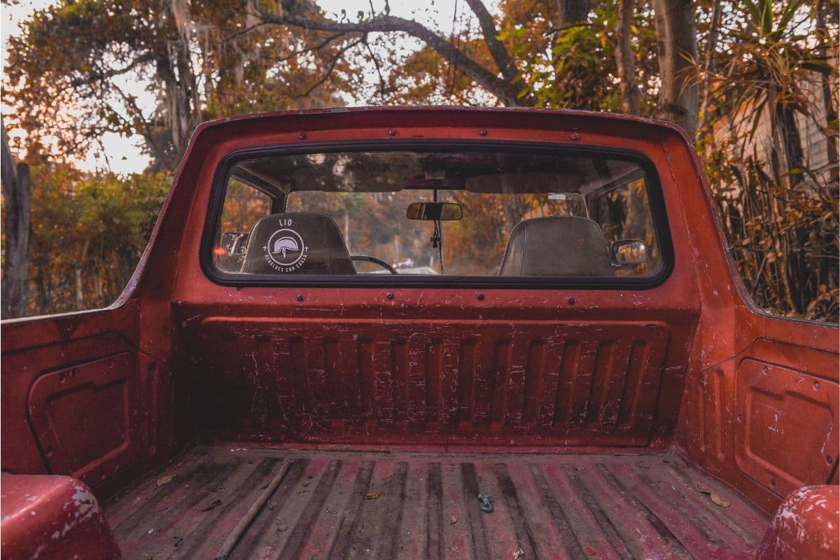 Back of a red pickup truck