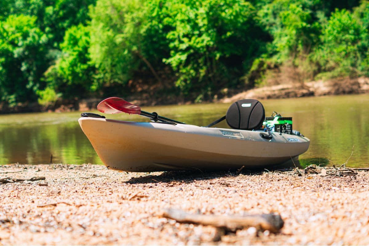 Ground POV shot of a kayak showing its hull